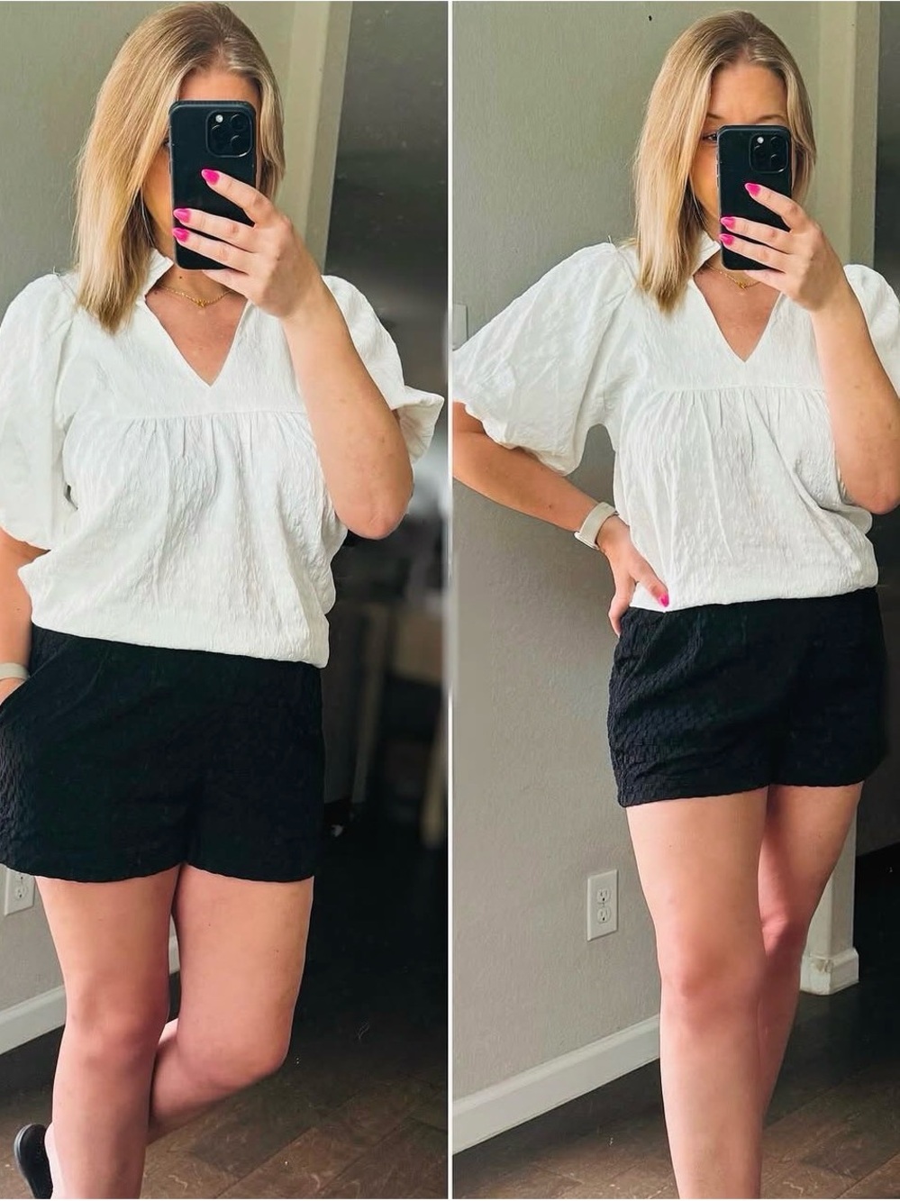 Umgee White V-Neck Puff Sleeve Blouse